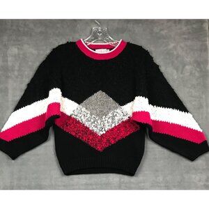VTG Spice of Life Sweater Womens M Pink Black Geometric Print 80's 90's